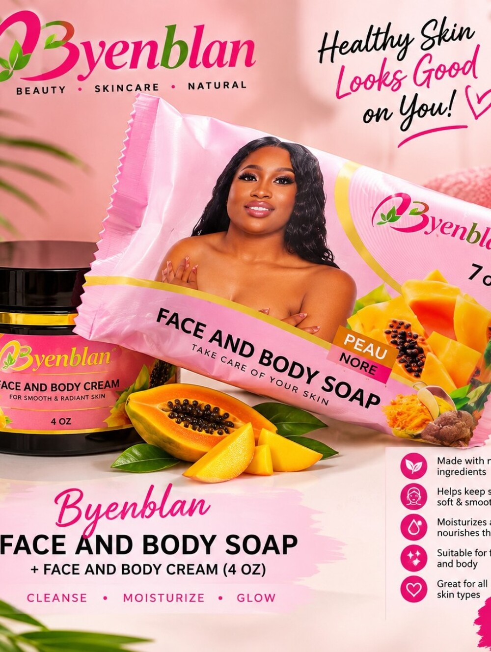 Pink Face and Body Soap with Matching Cream